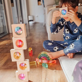 Jumbo gem building blocks — see-through acrylic gems in beechwood frames