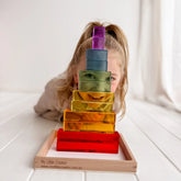 Lucite rainbow stairs — translucent acrylic blocks in wooden tray (24pc)