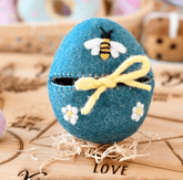 Felt Egg Cover - Blue With Bee Motif