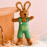Felt Brown Hare Rabbit With Green Overalls Toy