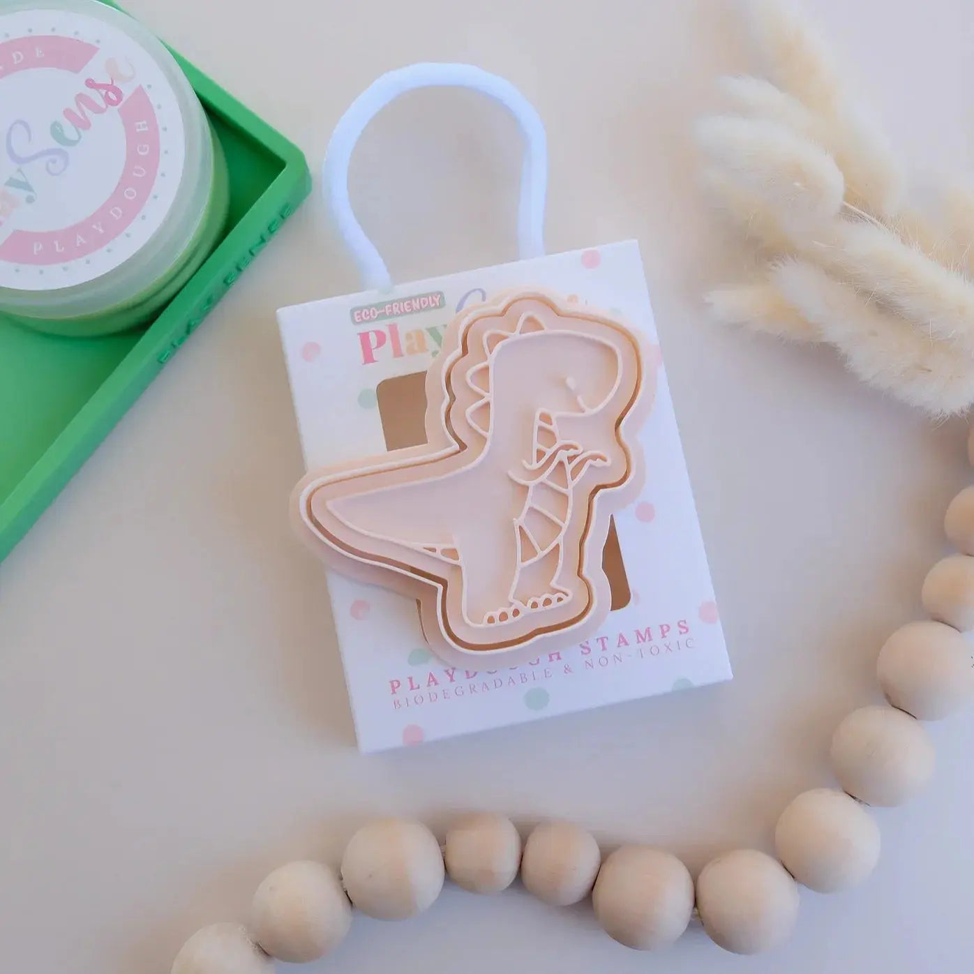 Play Sense // Eco Playdough Stamp Green - Dino T-Rex Play Sense