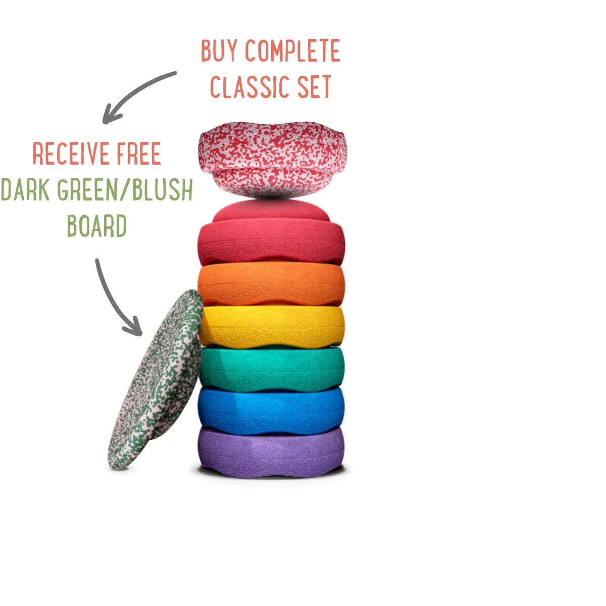 PROMO - Rainbow Classic Complete Set of 8 includes Limited Edition Red & Blush Stepping Stone and FREE Limited Edition Dark Green & Blush Board, Australia