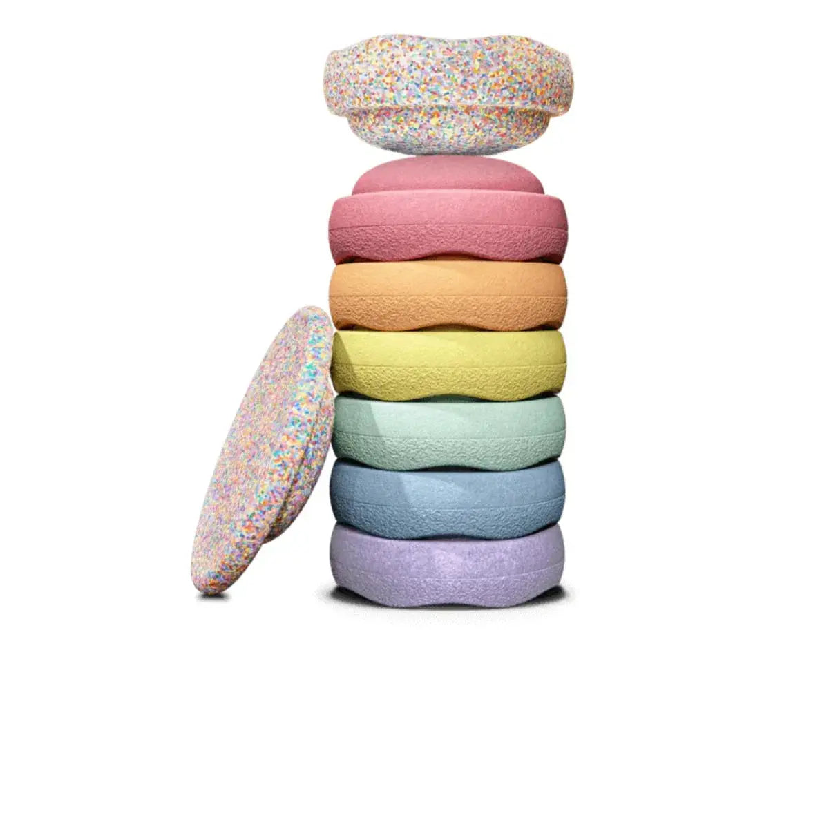 Stapelstein Balance Stepping Stones - Original + Board Combination, Set of 8, Rainbow Pastel Complete Stapelstein