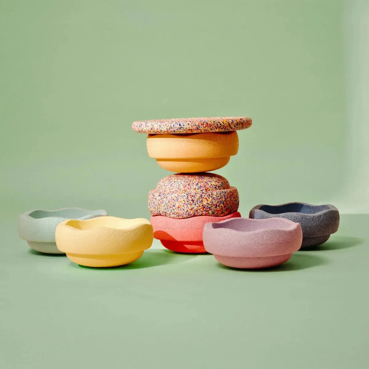 Stapelstein Balance Stepping Stones - Original + Board Combination, Set of 8, Rainbow Pastel Complete Stapelstein