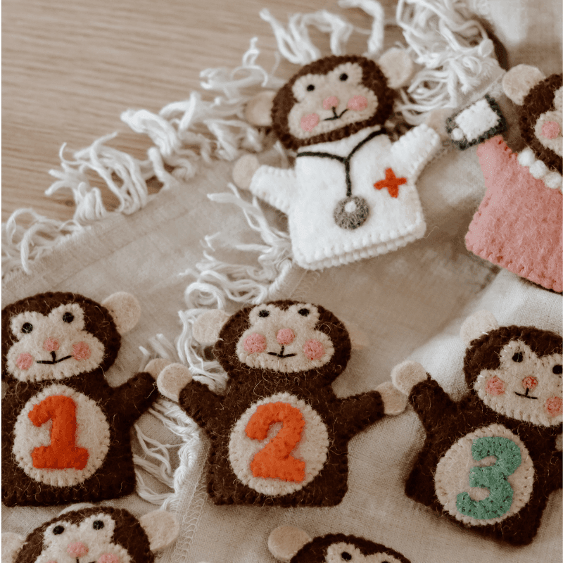The Curated Parcel - Felt Finger Puppet - Five Little Monkeys Set