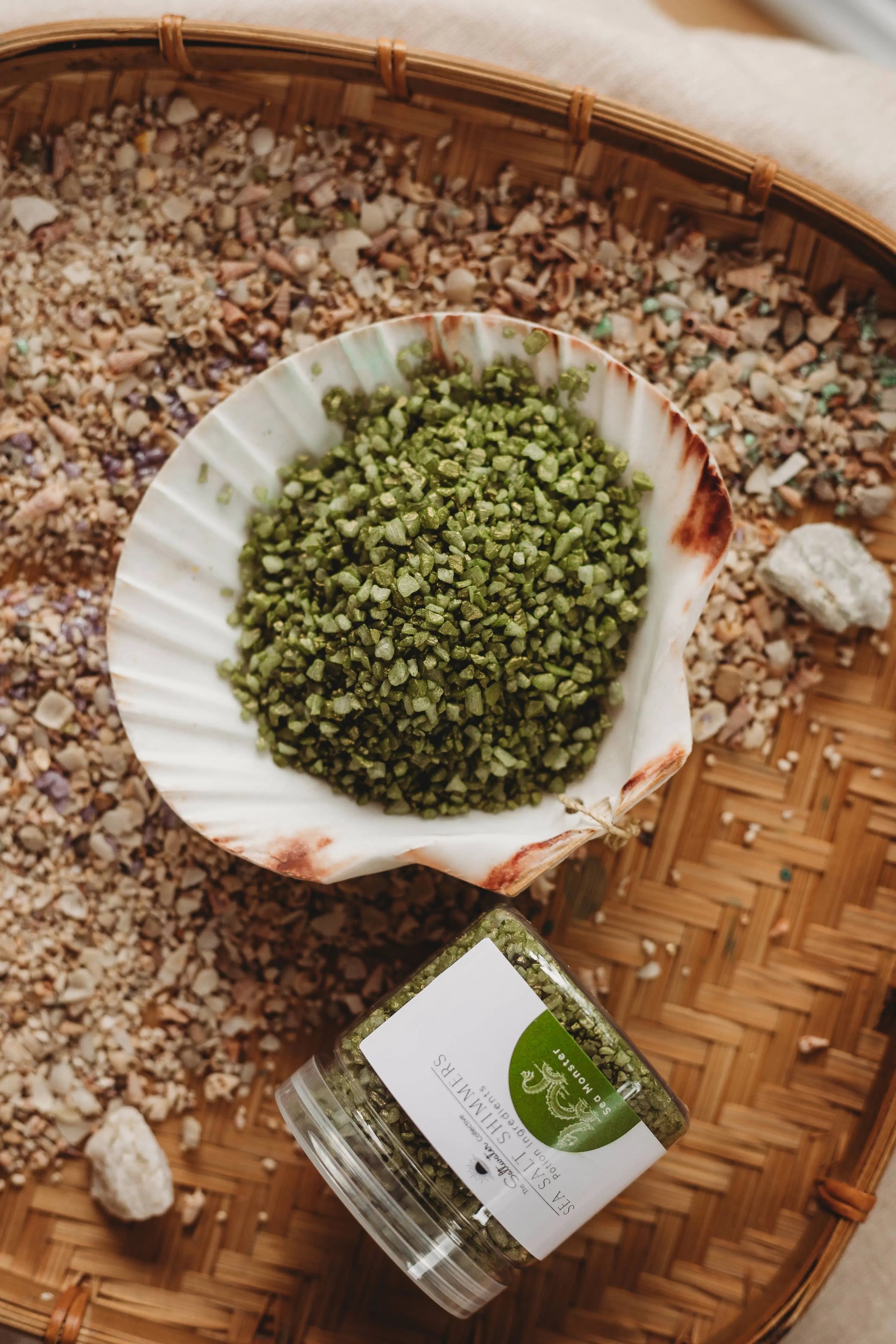 Sea Monster - Olive Green Sea Salt Shimmers SMALL - Potion Play & Sensory Ingredients The Saltwater Collective Potions