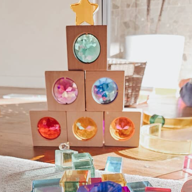 Jumbo gem building blocks — see-through acrylic gems in beechwood frames