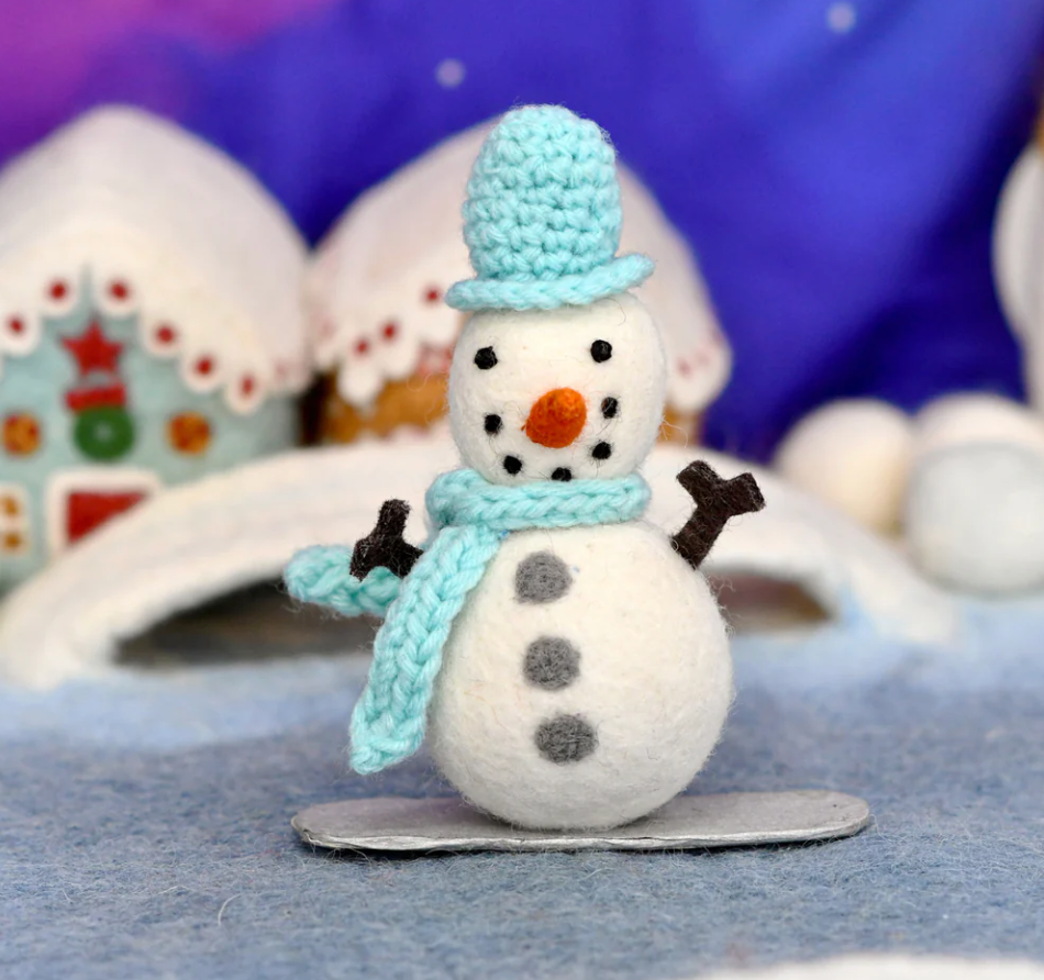 Felt Snowman On Snowboard