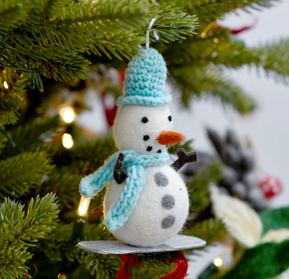 Felt Snowman On Snowboard