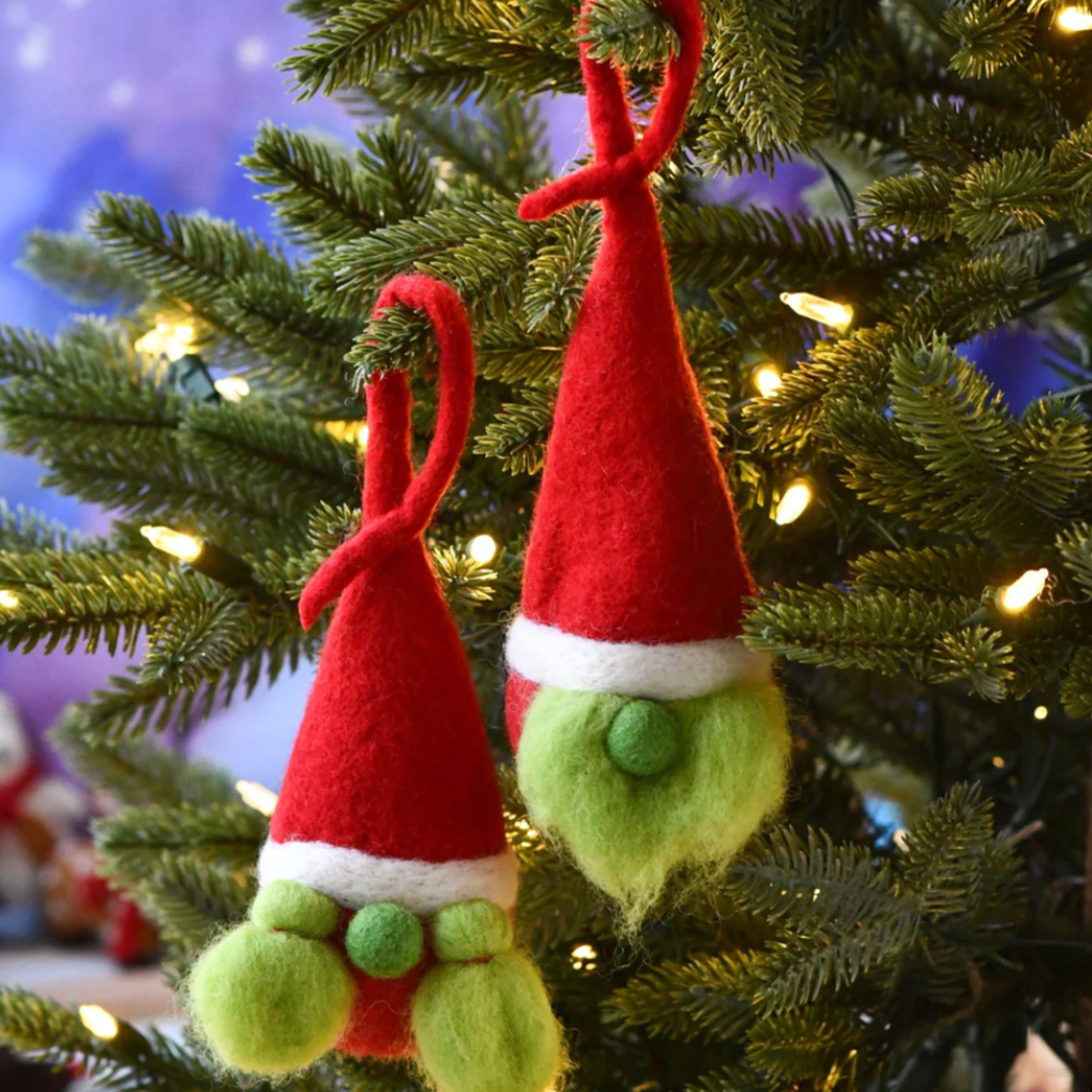 Felt Christmas Grinch Gnome Baubles Pair
