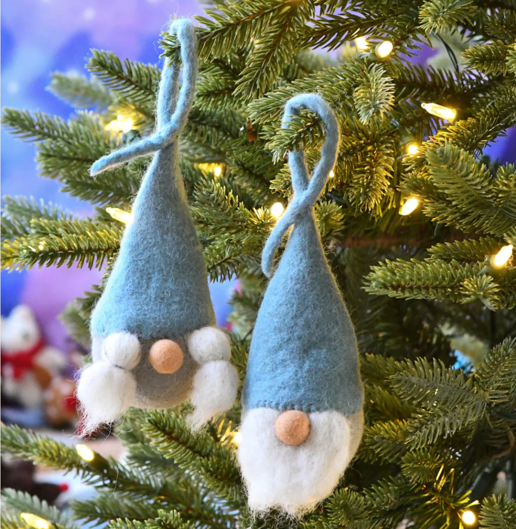Felt Christmas Grey- Blue Santa Ngome Baubles Pair
