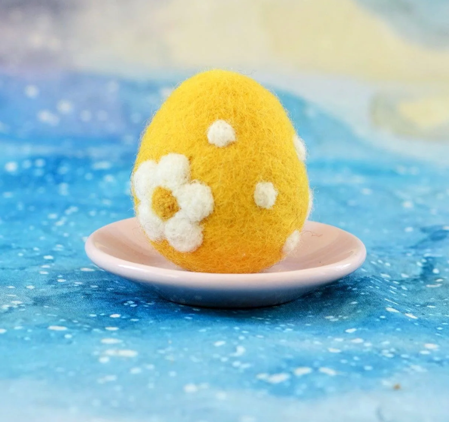 Felt Yellow Floral And Dots Egg