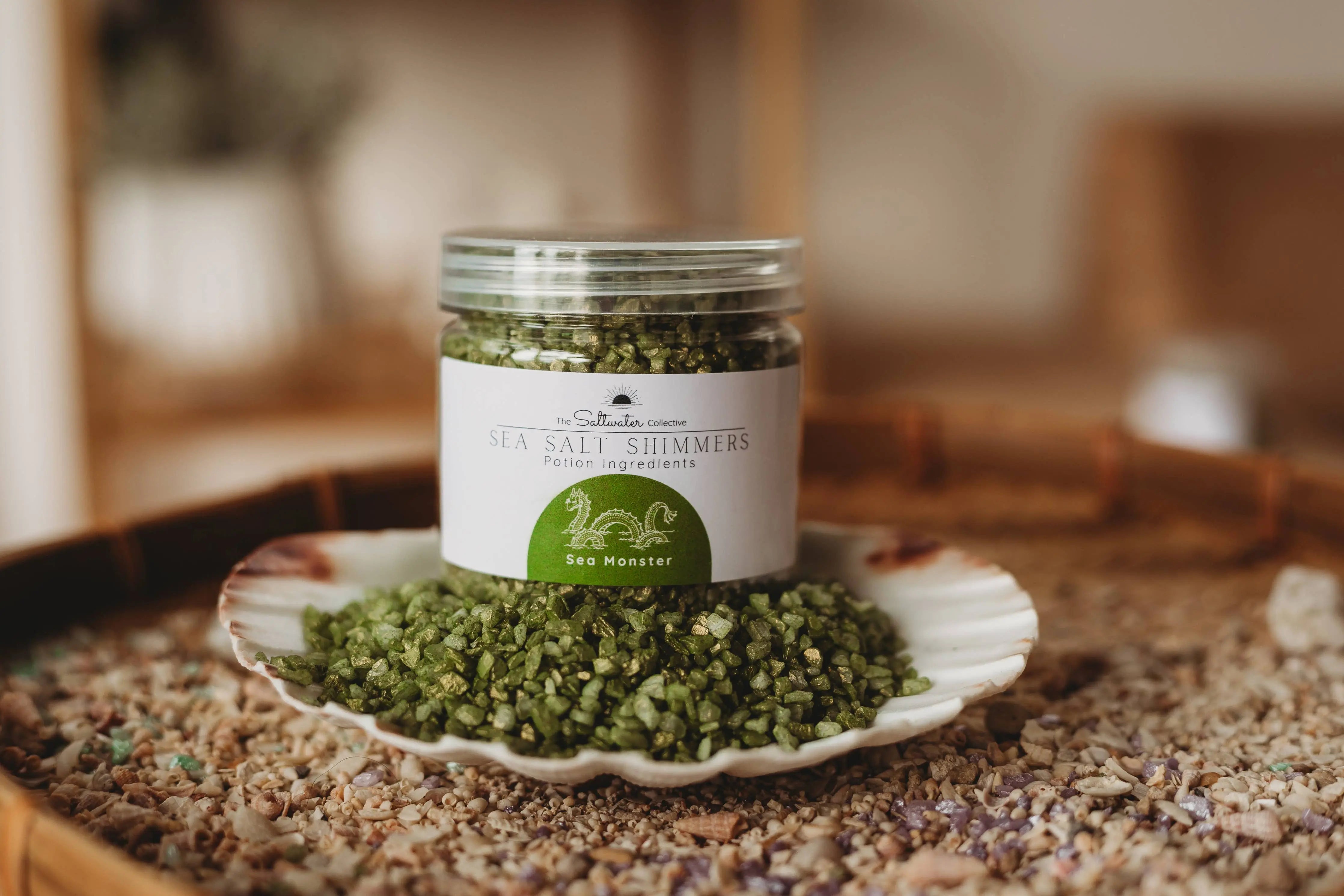 Sea Monster - Olive Green Sea Salt Shimmers SMALL - Potion Play & Sensory Ingredients The Saltwater Collective Potions