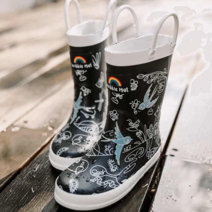 The Curated Parcel - Scribble Mat // Magic Colour Changing Gumboots 