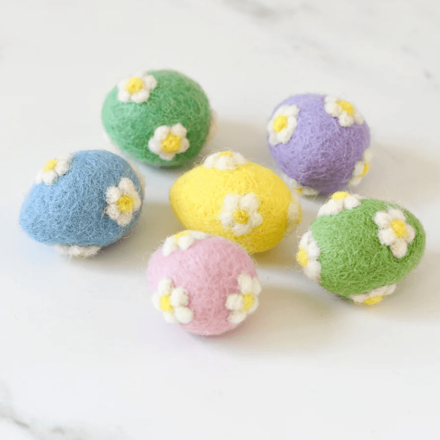 The Curated Parcel - Felt Pastel Flower Eggs (Set of 6) 