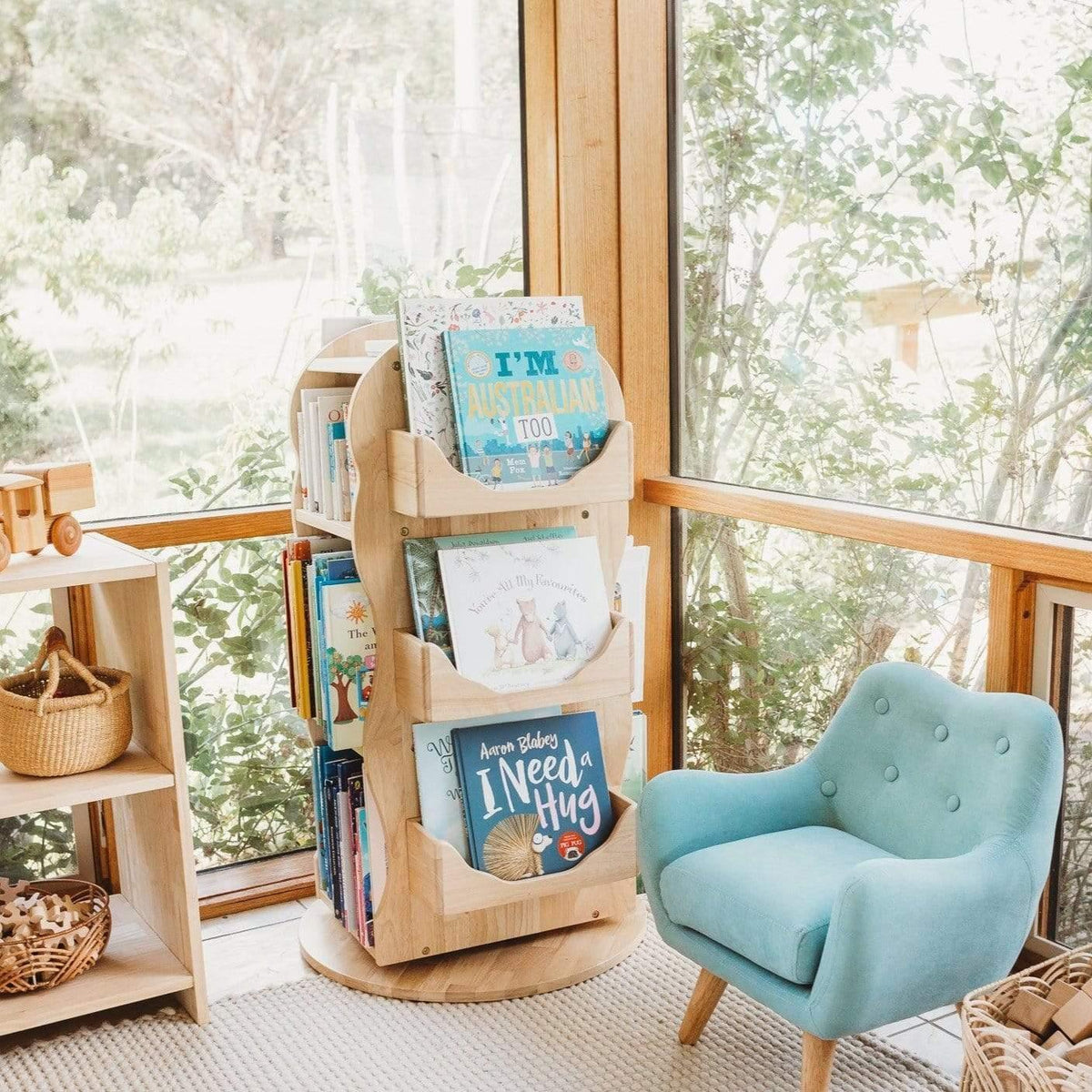 Revolving solid shop wood bookcase