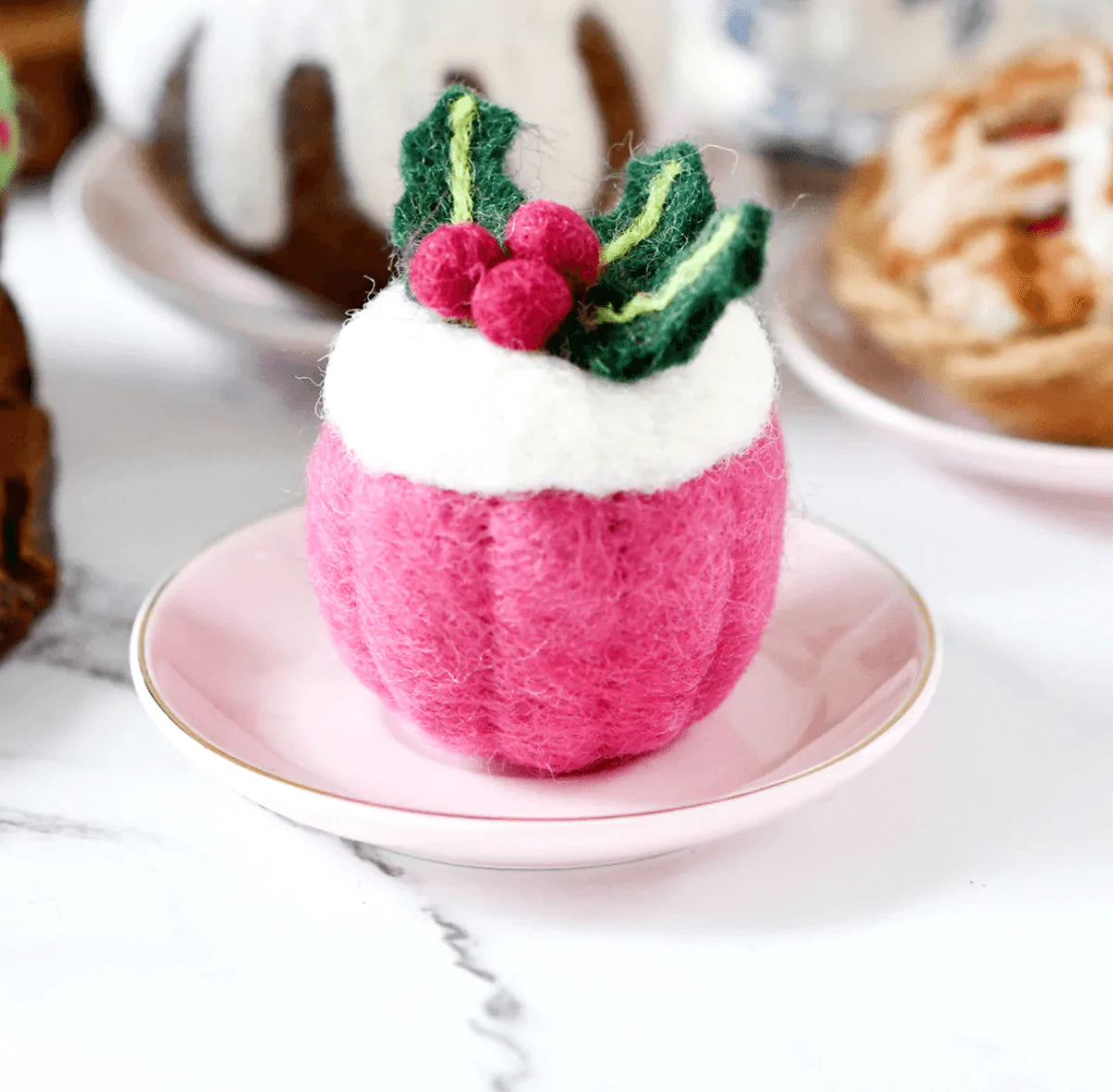 The Curated Parcel - Felt Cupcake - Holly Berry 