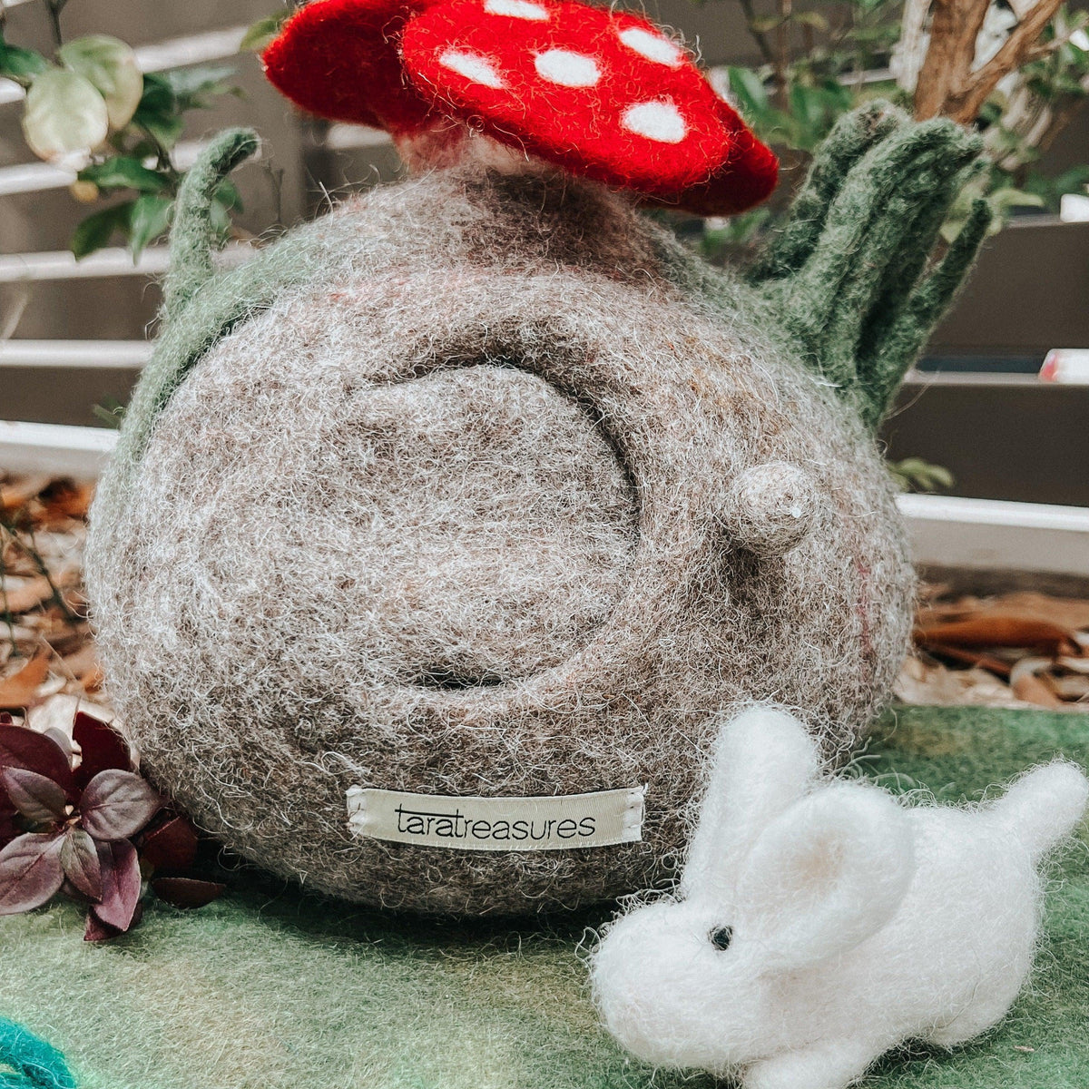 The Curated Parcel - Felt Fairy Toadstool House with Rabbit Toy 