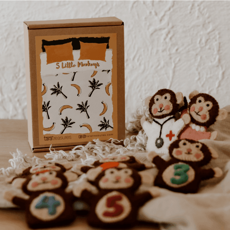 The Curated Parcel - Felt Finger Puppet - Five Little Monkeys Set 