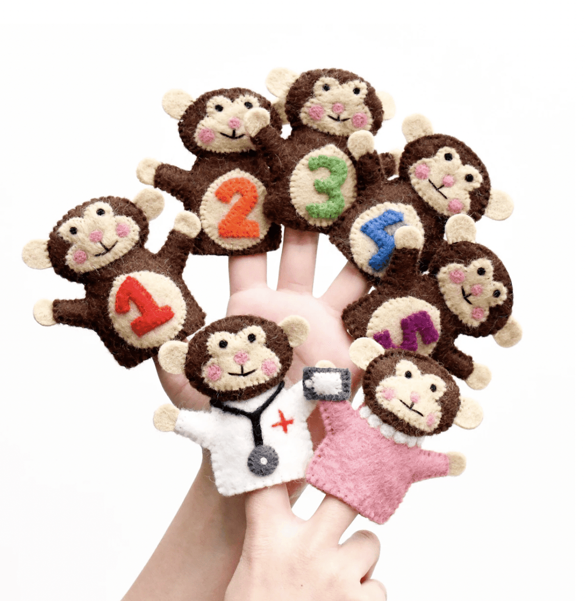 The Curated Parcel - Felt Finger Puppet - Five Little Monkeys Set 