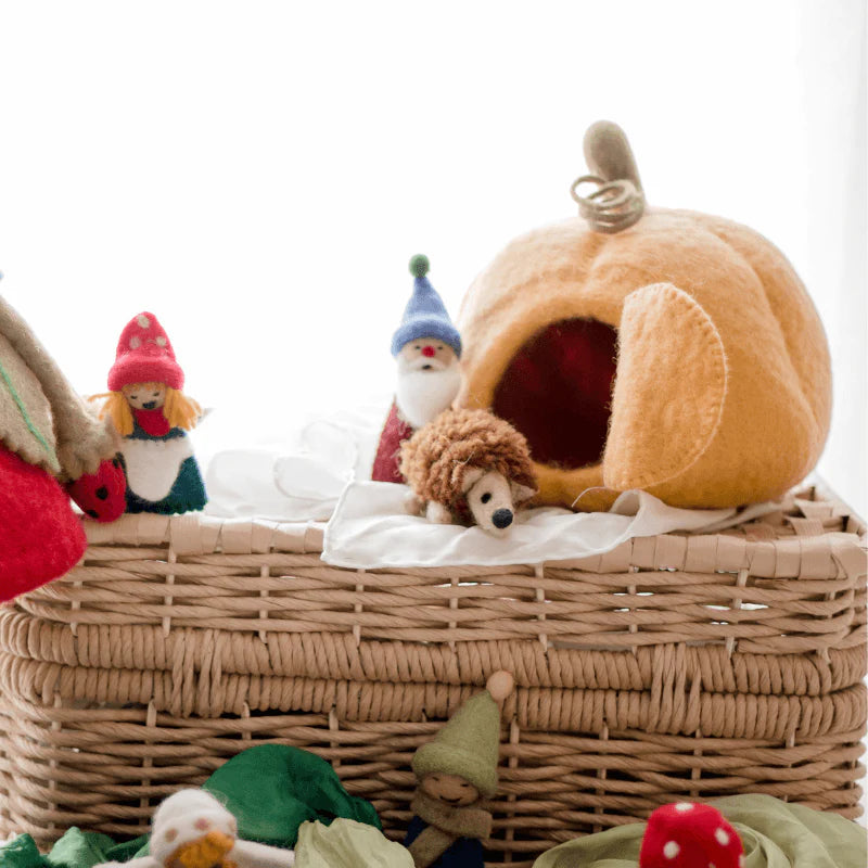 The Curated Parcel - Felt Pumpkin House With Hedgehog 