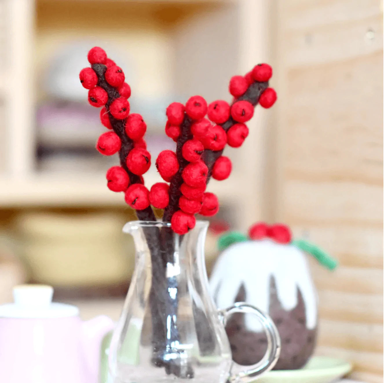 The Curated Parcel - Felt Red Winter Berry Stems (Set of 3) 