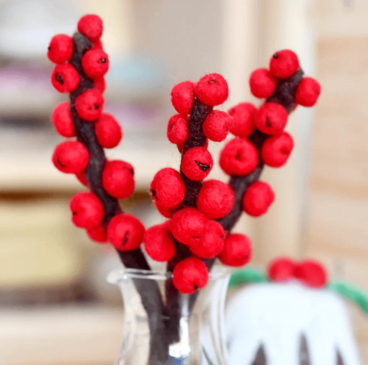 The Curated Parcel - Felt Red Winter Berry Stems (Set of 3) 