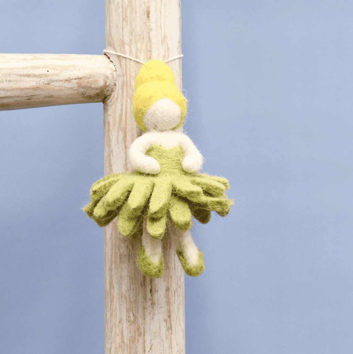 The Curated Parcel - Felt Waldorf Pocket Doll - Olive Green Dress 