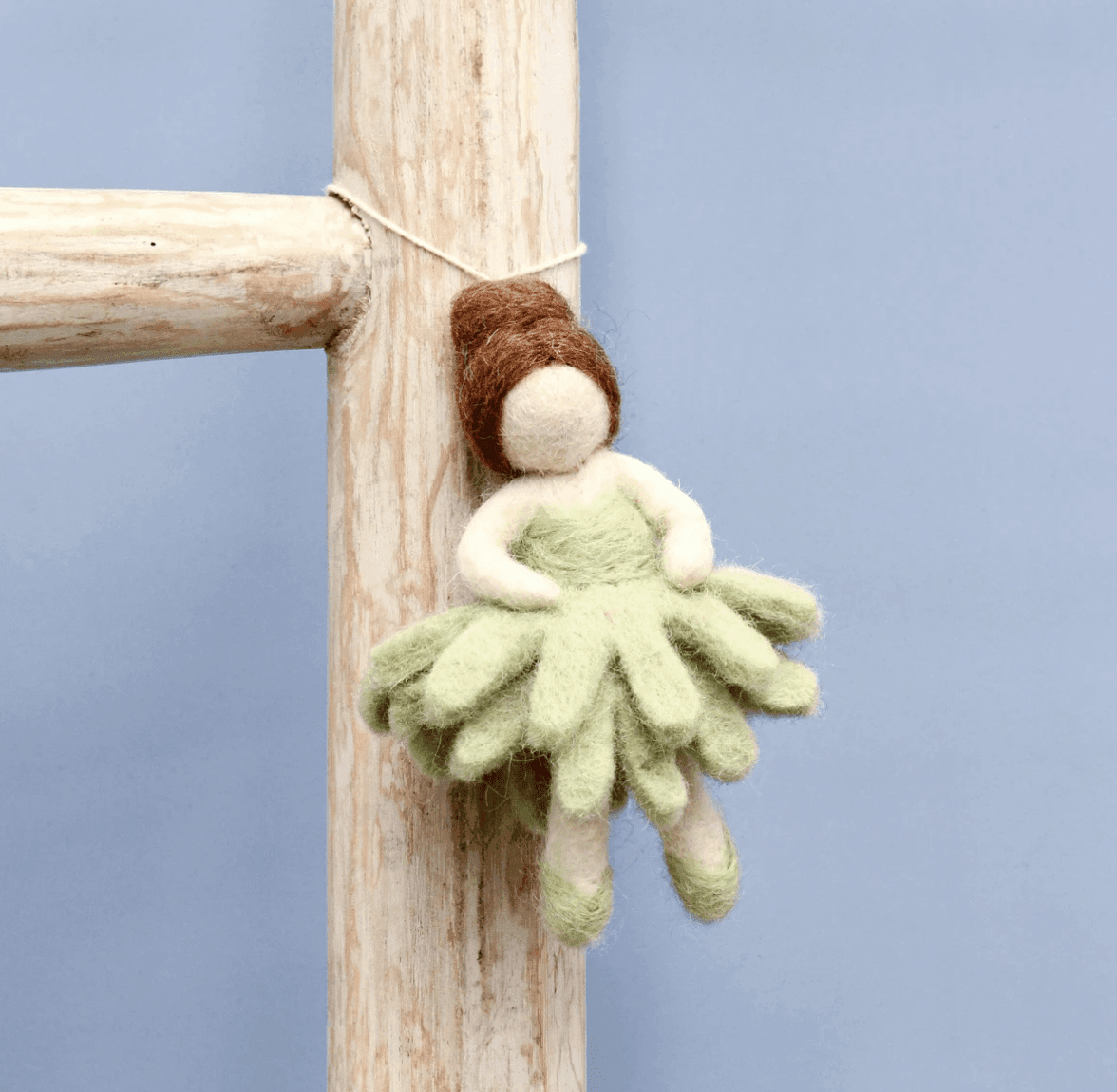 The Curated Parcel - Felt Waldorf Pocket Doll - Sage Green Dress 