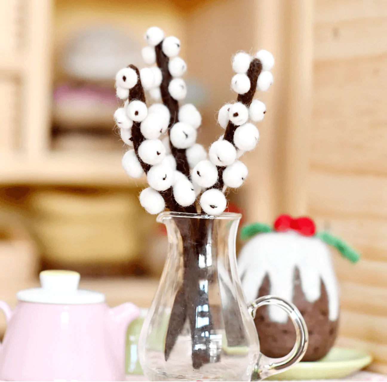 The Curated Parcel - Felt White Winter Berry Stems (Set of 3) 