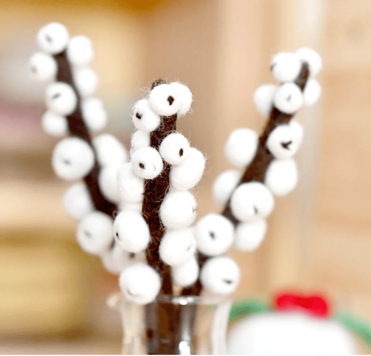 The Curated Parcel - Felt White Winter Berry Stems (Set of 3) 