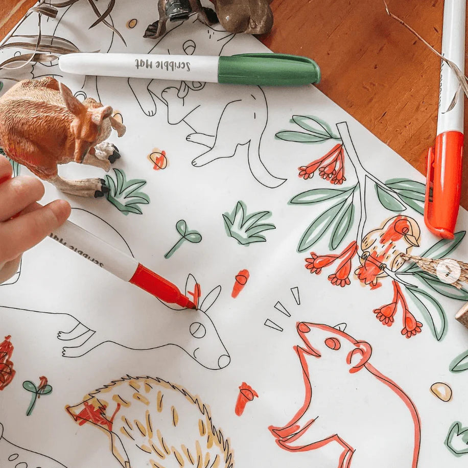 The Curated Parcel - Scribble Mat // Baby Australian Animals Reusable Mat 