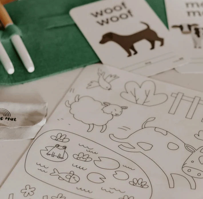 The Curated Parcel - Scribble Mat // On The Farm Reusable Mat 