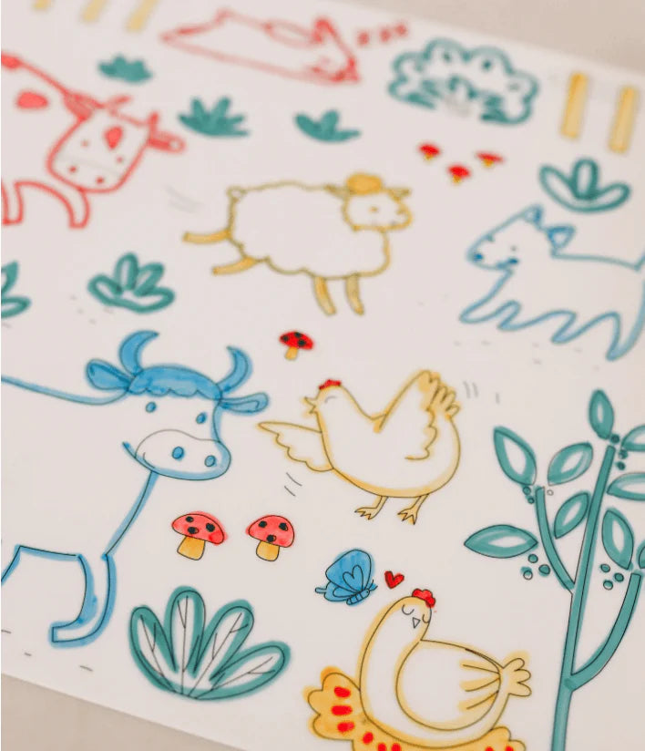 The Curated Parcel - Scribble Mat // On The Farm Reusable Mat 