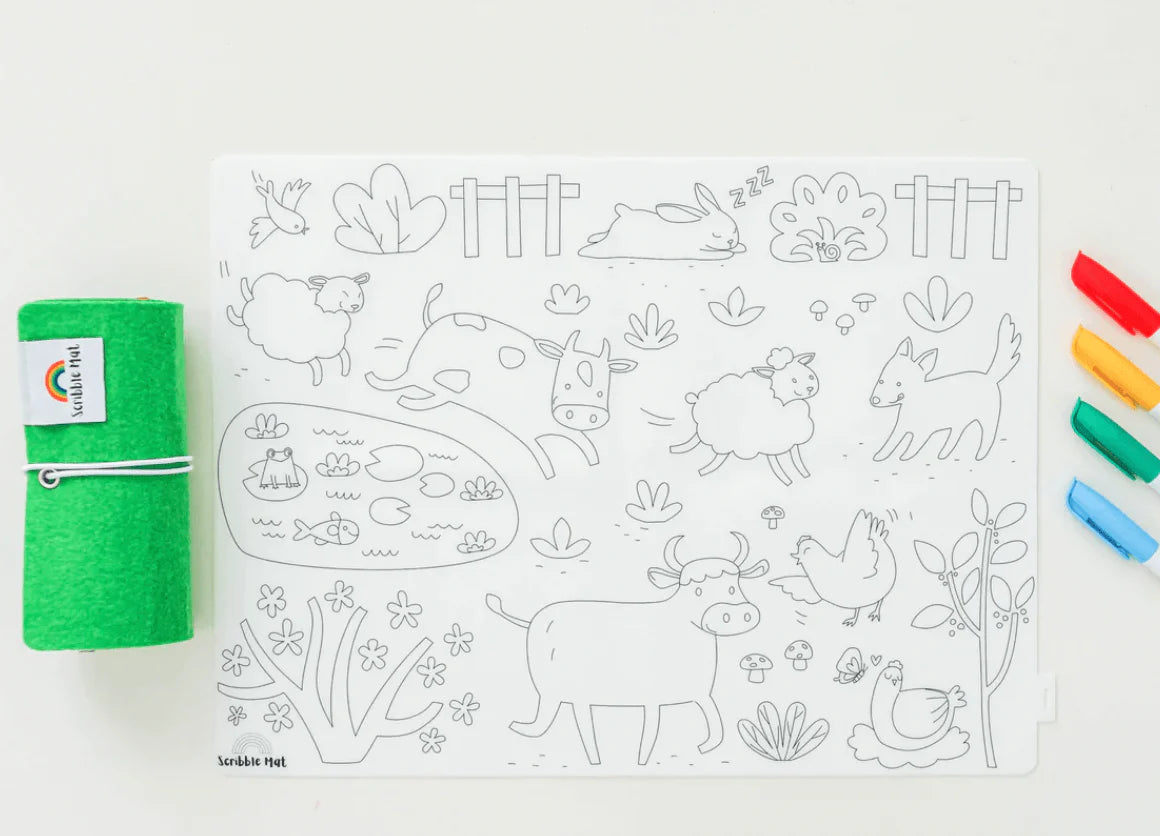 The Curated Parcel - Scribble Mat // On The Farm Reusable Mat 