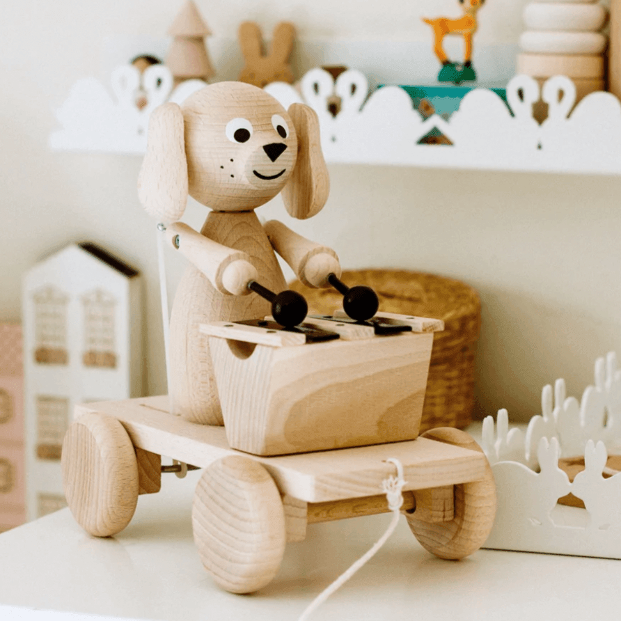 The Curated Parcel - Wooden Pull Along Dog With Xylophone - Margot 